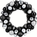 Kerstkrans met zwart-zilveren ballen in glanzende, matte en glitterende afwerkingen - Zwart Zilver