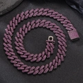 14mm pink crystal paved Cuban link chain necklace with box clasp in purple finish - Bracelet 8inch (20cm) / Gun Black Purple Zircon