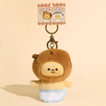 Cream Bear plush keychain wearing a cute animal hood and white apron on card - Yellow Capybara Plush