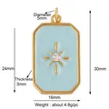 Golden rectangular starburst pendant with light blue enamel and zircon inlay - Starburst Rectangle-Light Blue