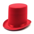 Classic red felt top hat with matching satin ribbon for magic shows and parties - 16cm Height - Red