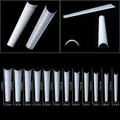 Size guide for extra long square french nail tips showing 12 different width and length specs - XXL Extra Long Style / Natural Color