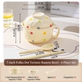 Ceramic instant noodle bowl set with polka dots, lid, spoon, and chopsticks 750ml - 4-Piece Set Noodle Bowl - Creamy Yellow Colorful Dots