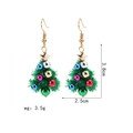 Detail view of 3.8cm flocked green Christmas tree earrings with colorful beads - 42. Pom-pom Christmas Tree Earrings