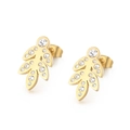 Elegante goldene Blatt-Ohrstecker mit Zirkon-Besatz auf neutralem weißem Hintergrund - Strass Blatt Stil (KLJ568-Z) / Gold