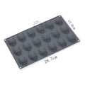 Gray silicone baking mold with 18 brain-shaped cavities and precise size measurements - 18-Cavity Walnut