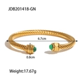 Gouden C-vormige roestvrijstalen gedraaide armband met groene malachiet ballen - Groene Malachiet Stijl (JDB201418-GN) / Goud