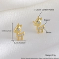 Golden reindeer stud earrings with sparkling zircon and three-layer gold plating detail - Gold Plated Deer