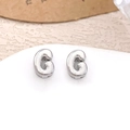 Polished silver-finish G-shaped metal stud earring with minimalist 18K plating look - Silver Letter G