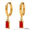 Gold plated huggie earrings with rectangular red zircon pendant and polished finish - Gold Red Zirconia (KDE404)