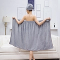 Gray wearable coral fleece bath towel and hair cap set, soft thickened robe variant - One Size / Tube Top Bath Dress / 350g/sqm / Light Gray