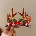 Christmas reindeer antler hair clips with brown ears, red bows and berries in hand - 68# Christmas Antler Hair Clip Bow Wheat Ear