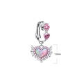 Detail of 12mm winged heart navel clip with pink opal stone and zircon accents - Pink Wings Heart