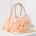 Elegant apricot pleated floral evening bag with top handles and gold chain strap - Apricot