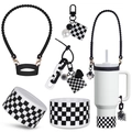 Stanley cup accessory set with black and white plaid silicone boot and heart pendant - Black White Grid Classic Set