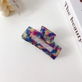 Minimalist square cellulose acetate hair claw clip with colorful sparkling glitter pattern - Floral Purple-7.8cm