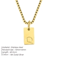 Minimalist stainless steel square pendant necklace featuring letter Q in gold finish - Letter Q / Gold