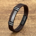 Bracciale in pelle marrone intrecciata con placca in metallo argento e chiusura magnetica - Stile-1 (Pelle Marrone/Metallo Argento)