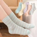 Mesh breathable children socks in pastel macaron colors with frilly lettuce edges - Mesh Striped / 3-5 Years (Feet length 13-15cm)