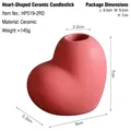 Pink heart-shaped ceramic candle holder with matte finish and dimension labels - Matte Red - Small Heart