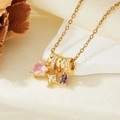 Detail of gold necklace with pink heart, white star and purple oval zircon pendants - Gold Pink Zircon Heart Star Necklace (T021)