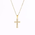 Elegant gold cross necklace with micro-pave cubic zirconia on a minimalist thin chain - Gold N0016