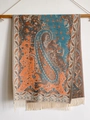 Detailed paisley pattern and tassel texture on ethnic cashmere-feel scarf and shawl - 70*180cm / T141-05 Blue Orange Brown