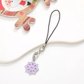 Close-up of purple snowflake pendant charm with metal clasp and black phone strap cord - Snowflake No.4 / Silver