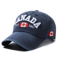 Casquette de baseball rétro en coton délavé bleu marine avec broderie CANADA et drapeau - Bleu