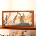 Walnut wood rectangular frame with dried ferns and blue moss botanical landscape - 26x13x6cm / Redwood