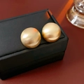Matte gold semi-spherical stud earrings on a luxury jewelry box with elegant lighting - Gold Round Earrings (5#)