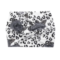 Bohemian knotted headband with black leopard spots and grey rose floral print on white - White Leopard Grey Flower