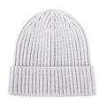 Close-up of light grey ribbed knit texture on newborn warm winter beanie with folded cuff - Light Gray