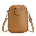 Brown leather mini crossbody bag with front magnetic buckle and adjustable strap - Brown