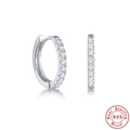 Classic silver S925 sterling silver hoop earrings with a row of small cubic zirconia - Style #4 / White Gold