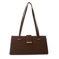 Brown rectangular shoulder bag with crocodile texture and gold buckle detail - Brown