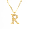 Golden titanium steel necklace featuring a diamond-encrusted letter R pendant - Letter R (Includes Chain)