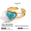 Detailansicht des herzförmigen Türkis-Rings in Goldoptik mit verstellbarer Größe - Herz-Türkis Verstellbarer Ring (JDRW2312023-BL)