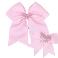 Roze ripslint strikset met glitterhartje voor meisjes haaraccessoires en clips - 2-delige set (Groot + Klein) / Roze
