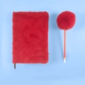 Ensemble carnet en peluche rouge mignon avec cahier duveteux et stylo à bille assorti - Rouge