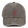 Distressed washed vintage baseball cap with red Q heart embroidery and worn brim details - Adjustable / Washed Coffee Queen