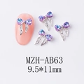 Nail art nœud argenté avec strass cœur dégradé violet, dimensions précises de 9,5x11mm - Nœud Violet Rose Étoilé Base Argentée (AB63)