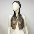 Detailed view of black mesh turban headband featuring shimmering rhinestones for women - Long Style / Black AB Rhinestone