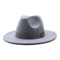 Classic grey wool fedora hat with dark grey grosgrain ribbon and wide brim detail - Light Gray