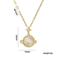 Titanium steel planet necklace with white cat eye stone and micro-inlaid gold plating - 389-3 Planet Necklace - Gold White