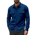 Men's slim fit navy blue shacket with double chest pockets and button-down front - S / Royal Blue
