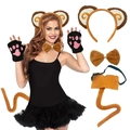 Brown monkey costume set with plush ears headband, bowtie, gloves, and bendable long tail - Yellow 3-Piece Set