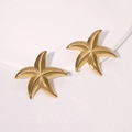 Elegant gold-plated stainless steel starfish stud earrings with a minimalist marine design - Gold