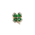 Elegant gold-tone four-leaf clover brooch featuring green heart gemstones and white rhinestones - Green Clover