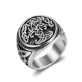 Anillo Árbol de la Vida vintage de acero inoxidable con patrones de nudos celtas - US 7 / Color Acero